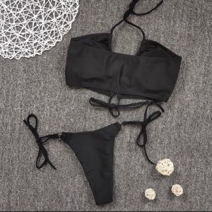 Black CRISSCROSS tie cheeky Brazilian bikini.